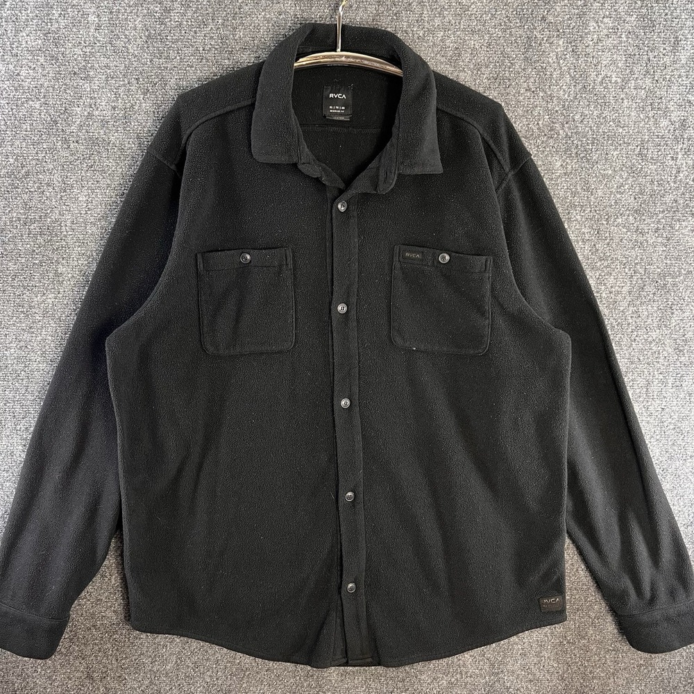 RVCA Mens Button Down Shacket Shirt Jacket XL Black Fleece Outdoor Skater Grunge